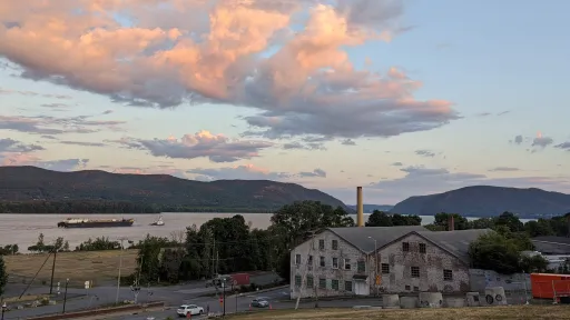 View down the Hudson River from Newburgh New York at sunset.
